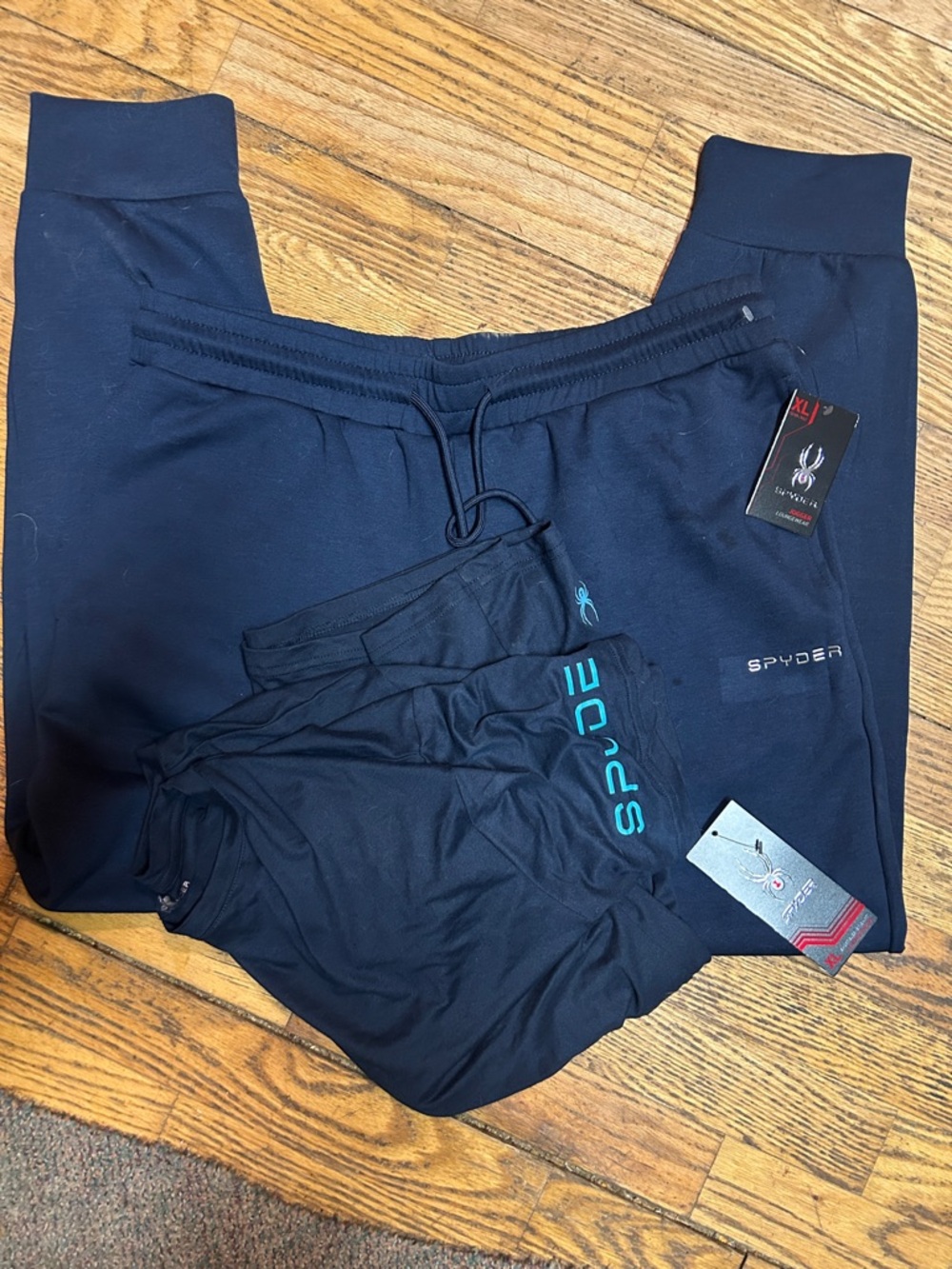 Spyder men’s outfit-  Dark Navy Athletic Jogger Pants with Teal Logoe